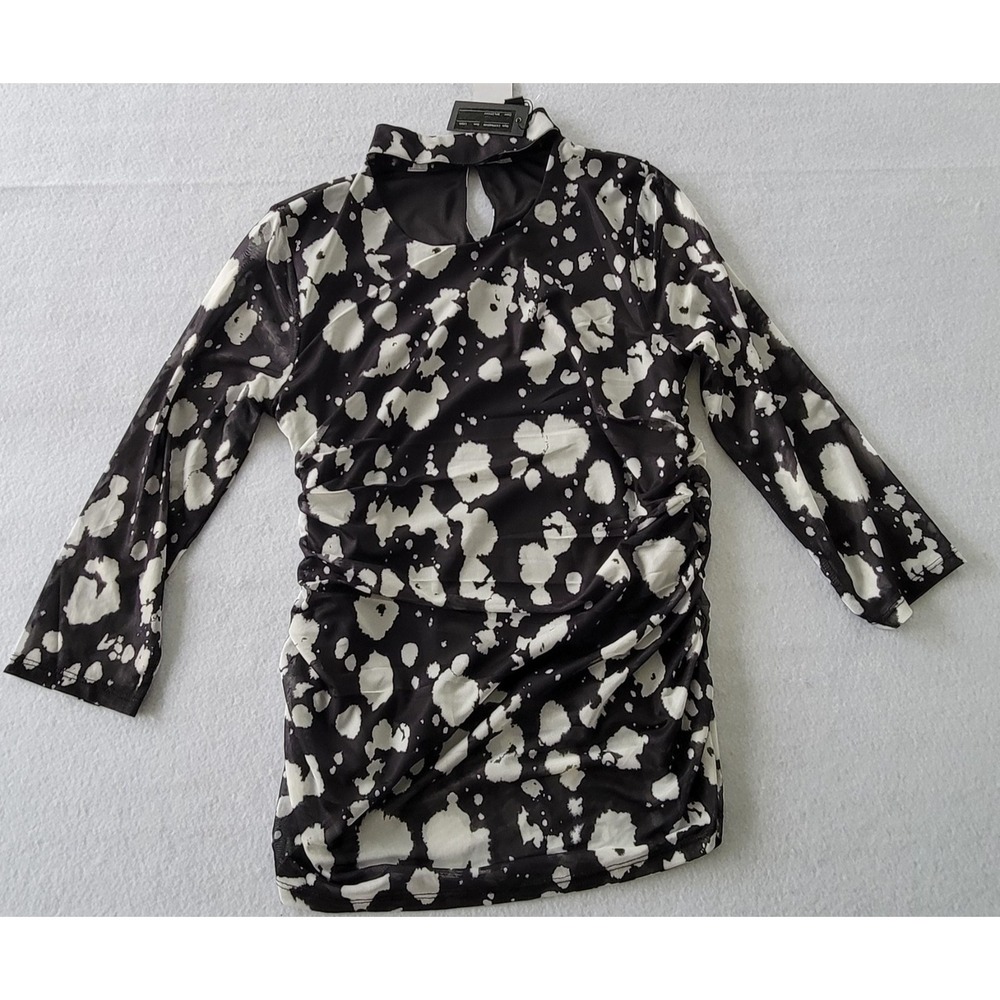 Womens‎ Top-CABLE & GAUGE-black/white pattern stretch knit 3/4 Size L